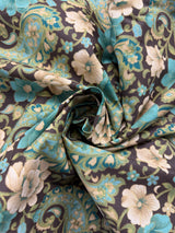 2000’s Teal, Green, Brown Floral and Paisley Fabric with gold metallic accents - BTY (L3)