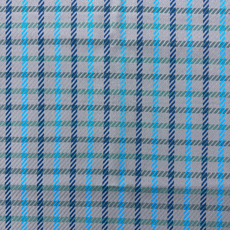 1970’s Grey with light blue, dark blue and green dashed plaid fabric (P4)