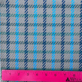 1970’s Grey with light blue, dark blue and green dashed plaid fabric (P4)