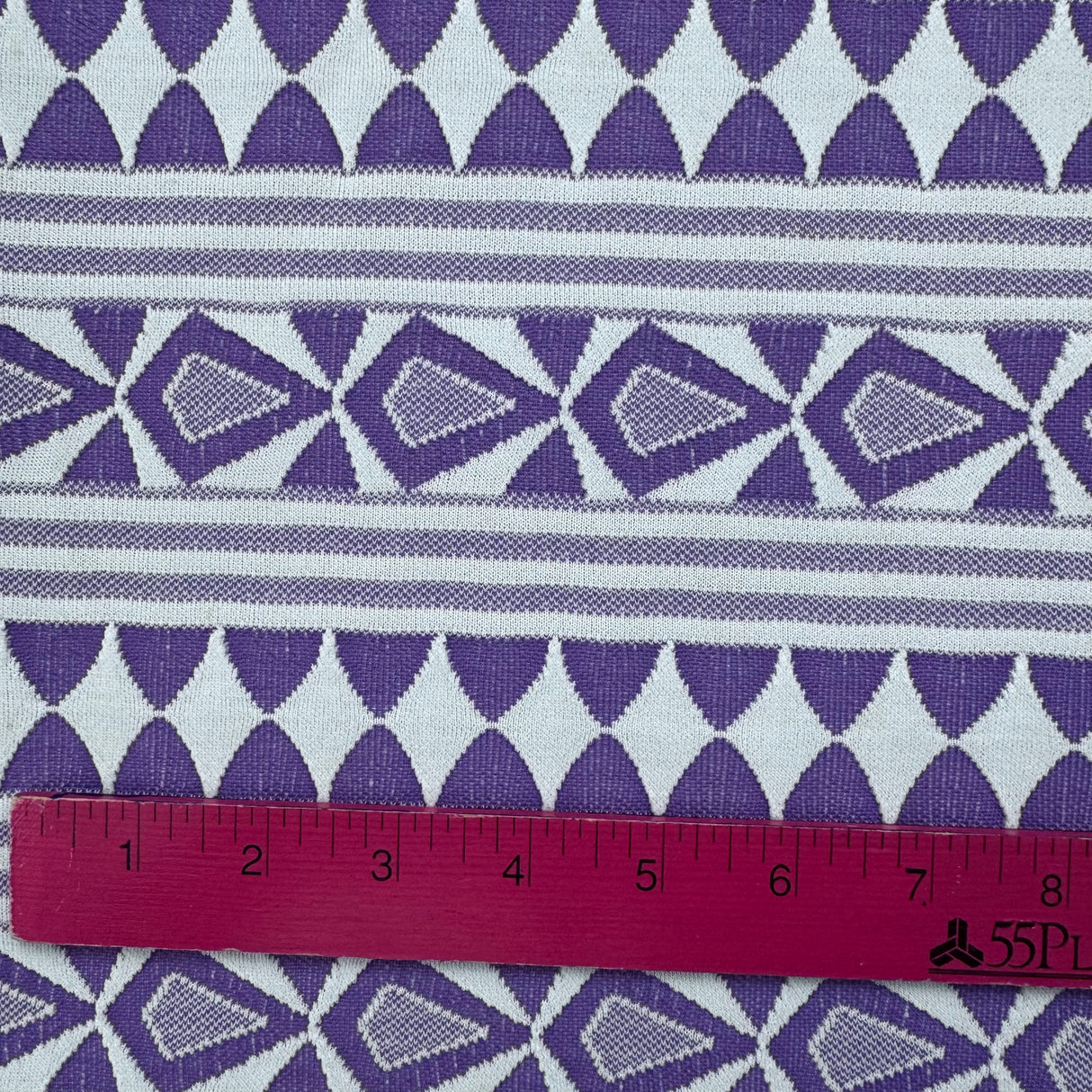 1970’s Purple and White Geometric print polyester double knit fabric (P7)