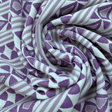 1970’s Purple and White Geometric print polyester double knit fabric (P7)