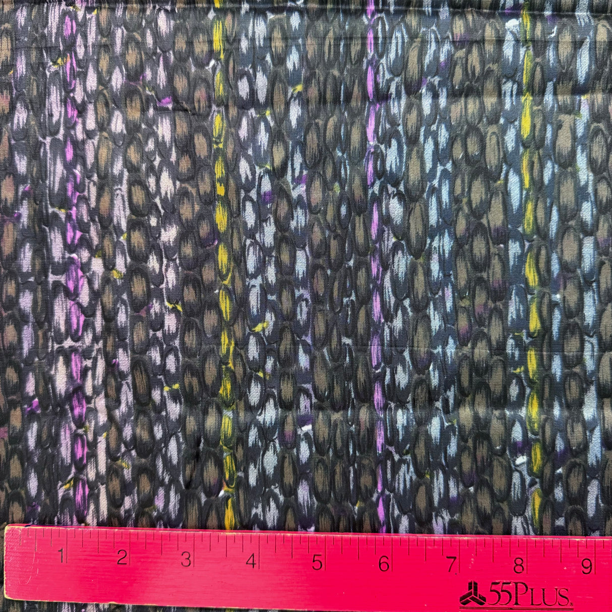 1970’s Purple, Yellow, Brown Pebble Print Acetate fabric (P5)