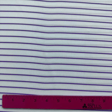 1970’s White and Purple Stripe Polyester Double Knit Fabric (A9)