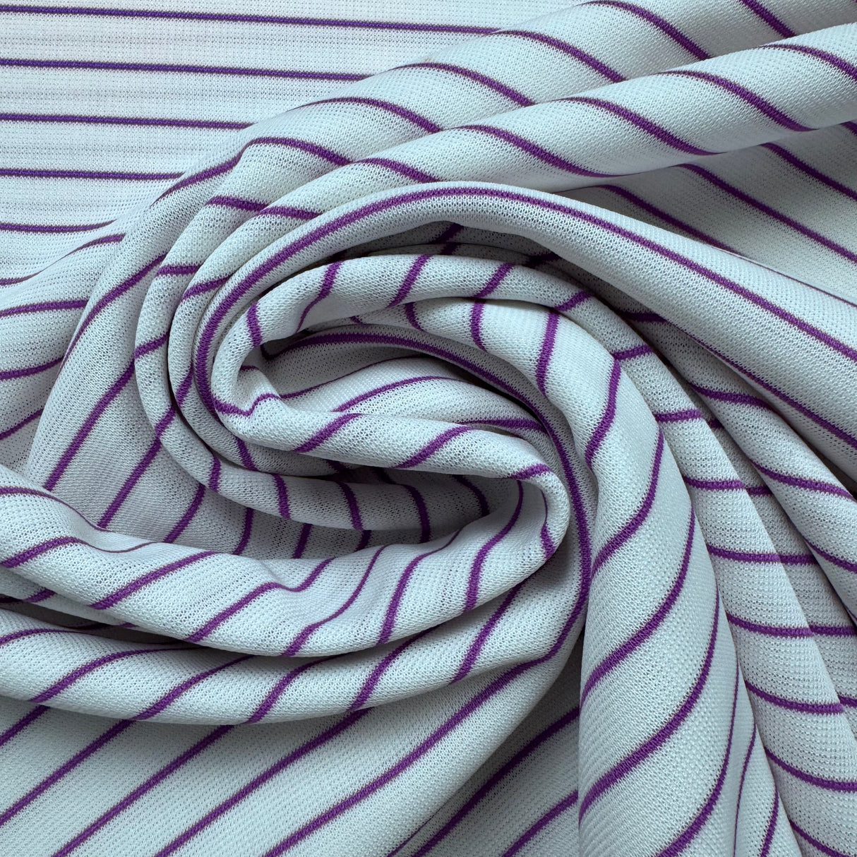 1970’s White and Purple Stripe Polyester Double Knit Fabric (A9)