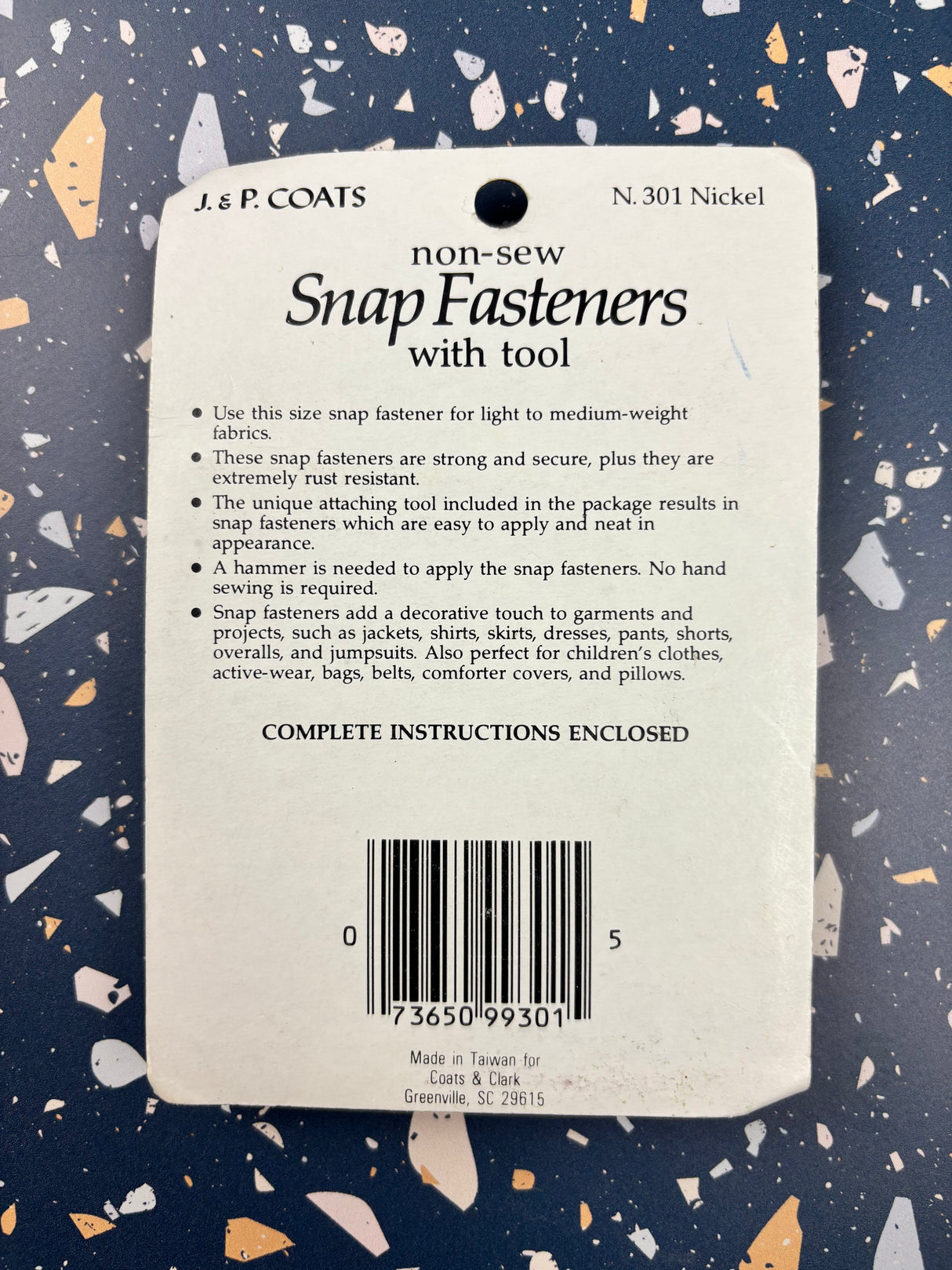 1980's J&P Coats Metal Non-Sew Snap Fasteners - 16 - NOS