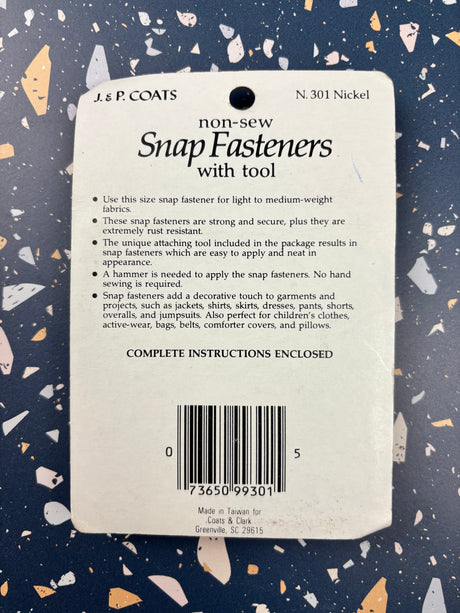 1980's J&P Coats Metal Non-Sew Snap Fasteners - 16 - NOS