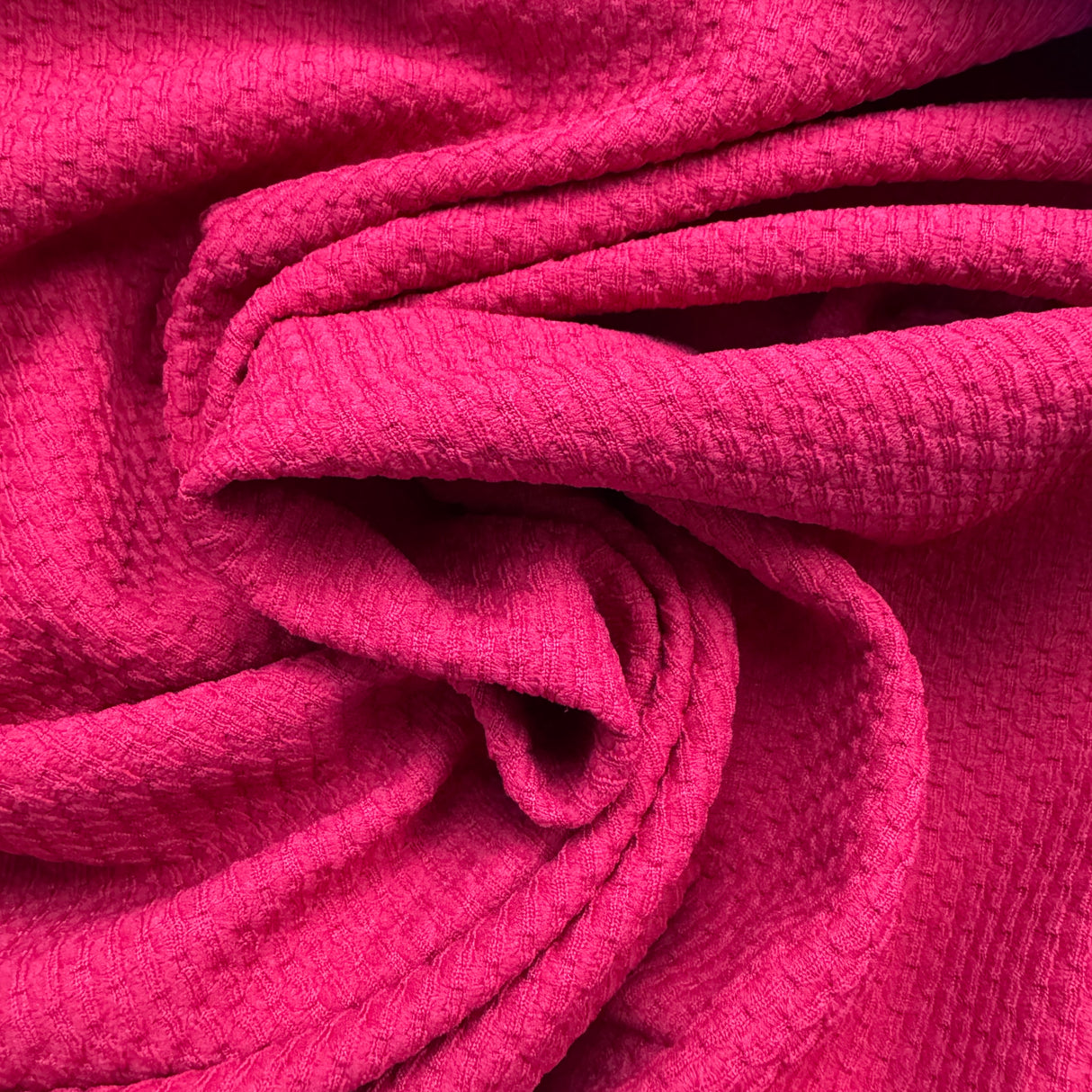 1970’s Fuschia/Red Raised "Waffle" Knit Double Knit Polyester Fabric (C1)