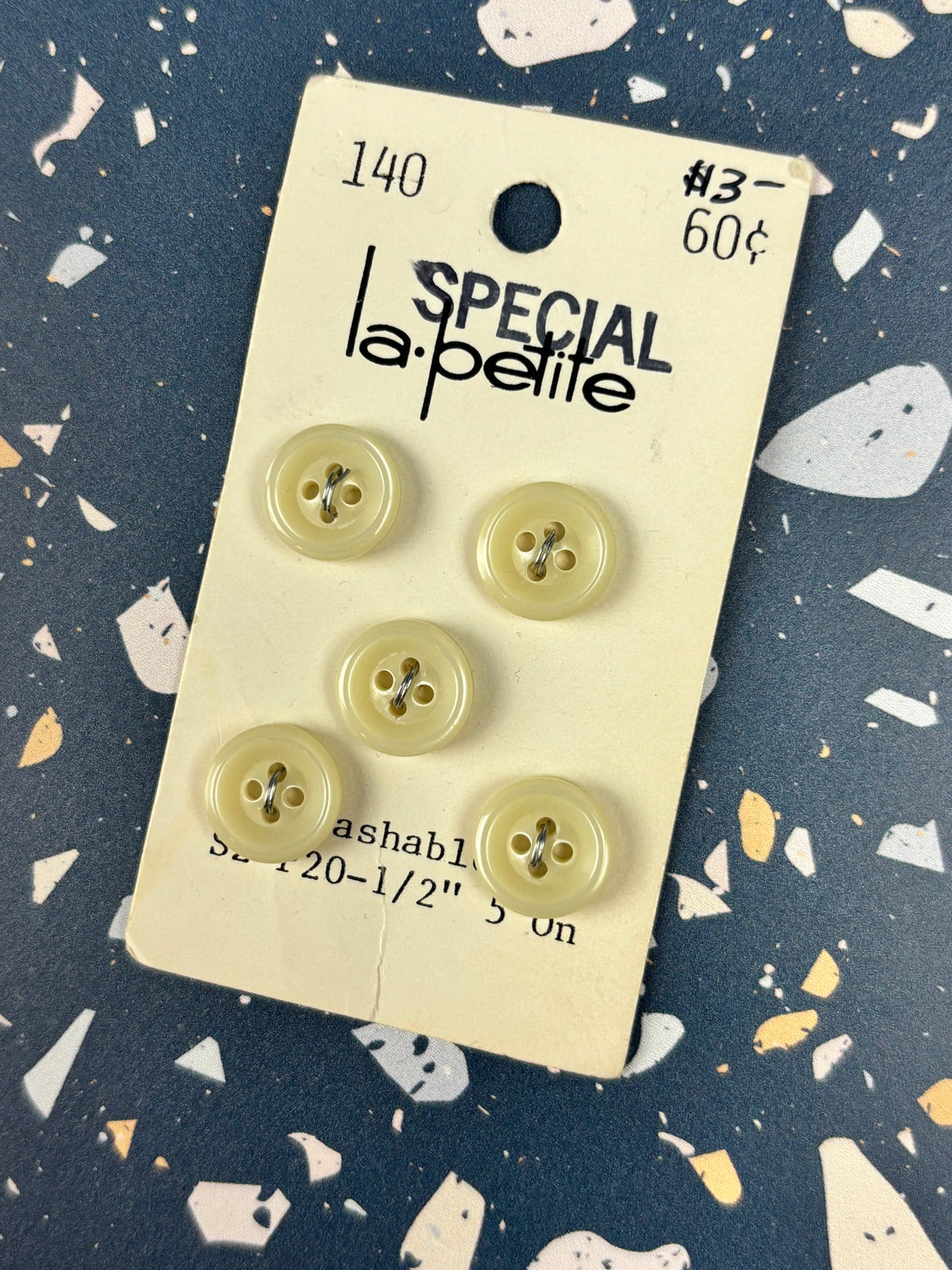 1980’s La Petite Cream Plastic Button - Set of 5 - 1/2” - on card