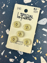 1980’s La Petite Cream Plastic Button - Set of 5 - 1/2” - on card