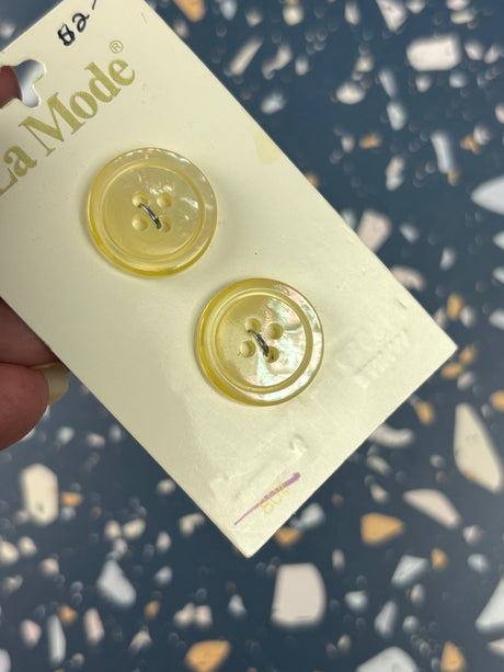 1980’s La Mode Cream and Unicorn Skin Pearlescent Buttons - Set of 2 - 3/4” - on card