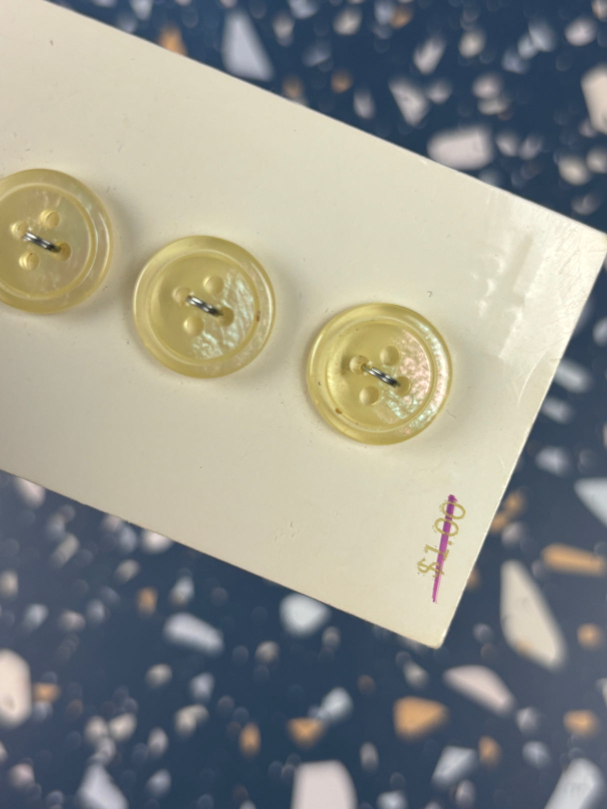 1980’s La Mode Cream and Unicorn Skin Pearlescent Buttons - Set of 3 - 5/8” - on card