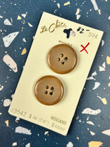 1970’s Le Chic Tan Matte Plastic Buttons - Set of 2 - 7/8” - on card