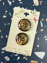 1970’s Le Chic Brown Pearlescent Plastic Buttons - Set of 2 - 7/8” - on card
