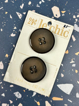 1960’s Le Chic Brown Matte Plastic Buttons - Set of 2 - 1 3/8” - on card