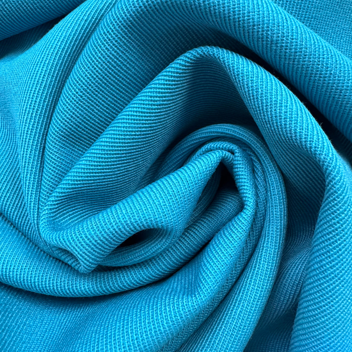 1970's Aqua Blue Ribbed Worsted Wool Fabric (C7) - BTY