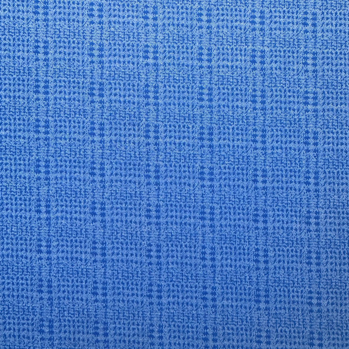 1970's Cornflower Blue with Dark Blue Plaid Polyester Double Knit Fabric (C10) - BTY