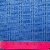 1970's Cornflower Blue with Dark Blue Plaid Polyester Double Knit Fabric (C10) - BTY