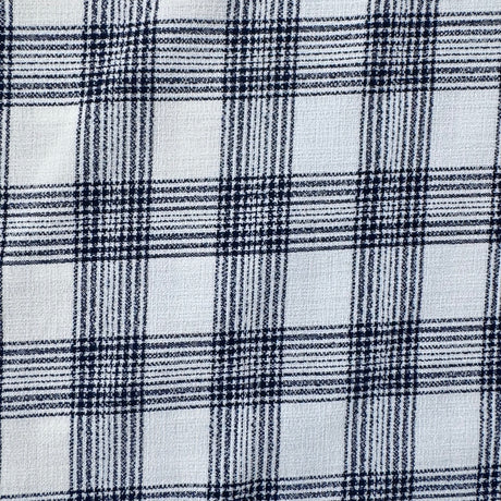 1970's Navy and White Plaid Polyester Fabric (C12) - BTY