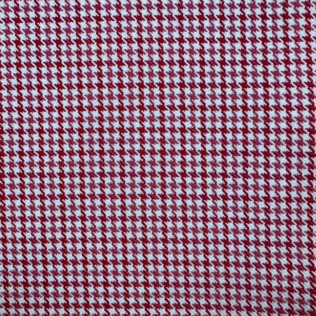 1970's Rose Cranberry and White Houndstooth Dacron Polyester and Nylon Blend Fabric by Burlington Klopman (D8) - BTY