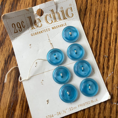 1970’s Le Chic Plastic Buttons - Frosted Blue - Set of 7 - Size 24 - 5/8