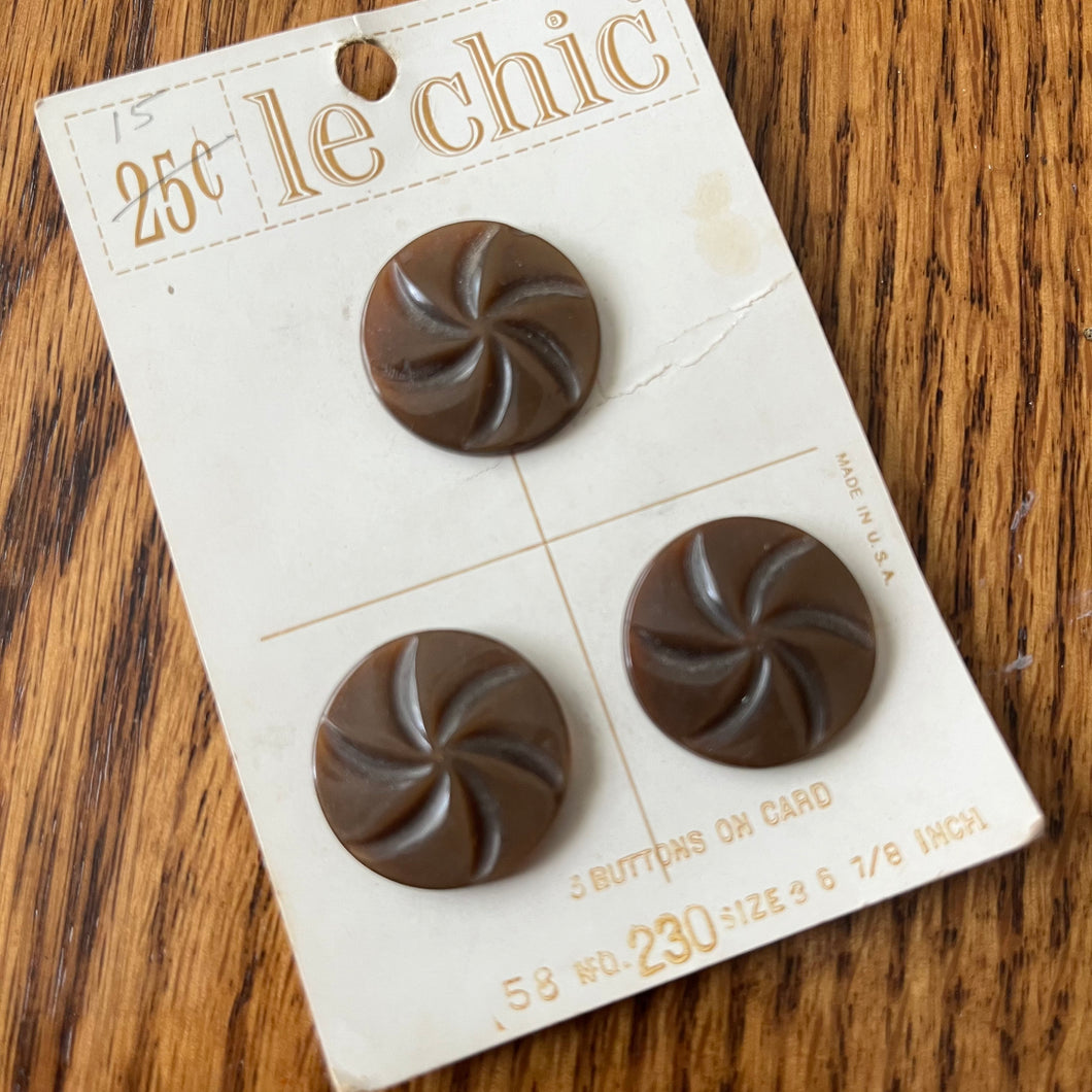 1970’s Le Chic Metal Shank Buttons - Brown Opalescent - Set of 3 - Size 36 - 7/8