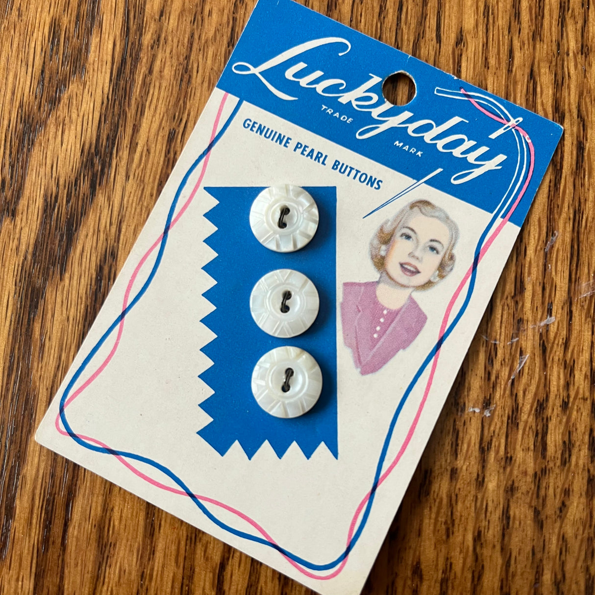 1950’s Lucky Day Pearl Buttons - Opaque - Set of 3 - 1/2" -  on card