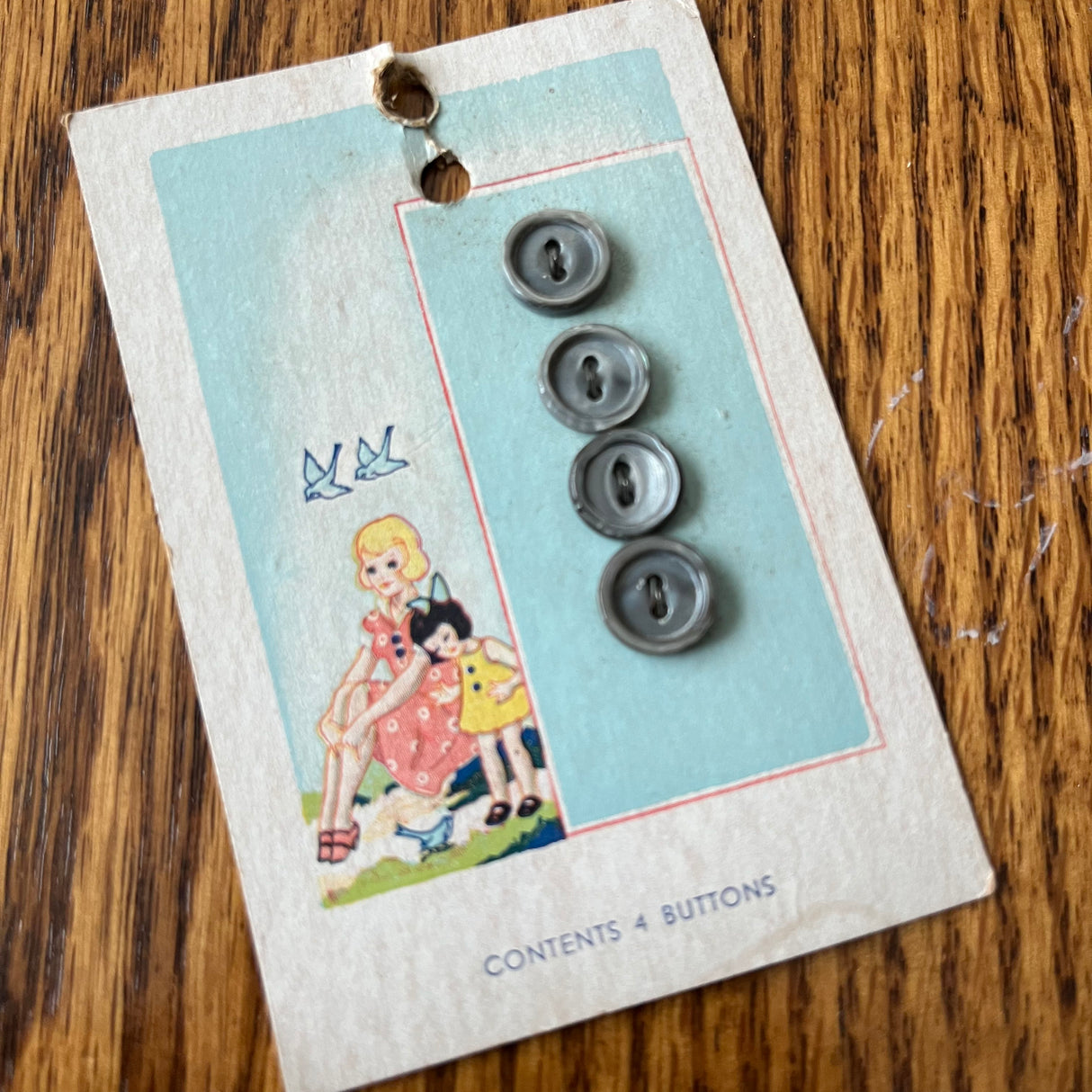 1950’s Mother of Pearl Buttons - Grey - Set of 4 - 7/16" -  on card