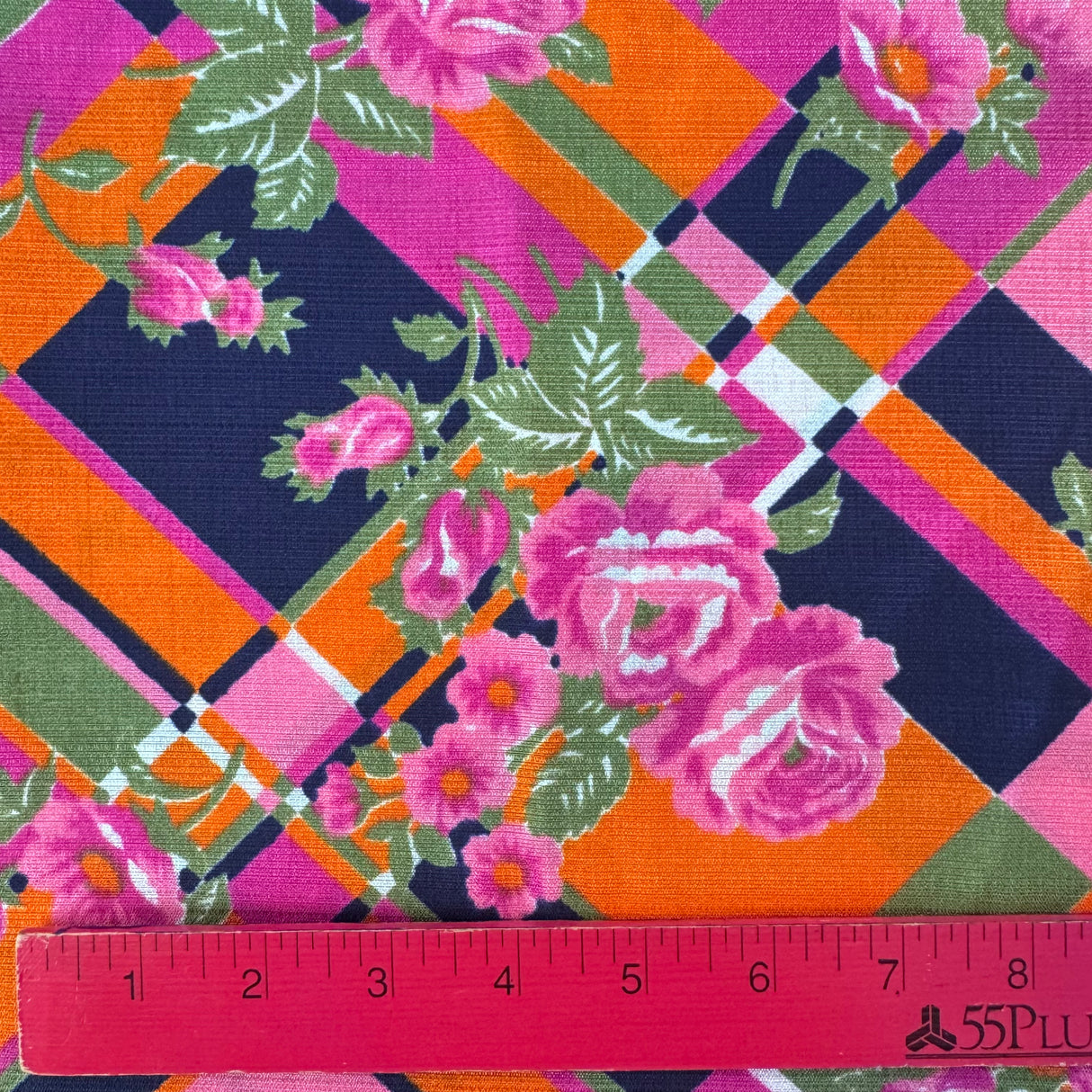 1960’s Pink Mod Floral with Large Plaid Acrylic Fabric