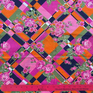 1960’s Pink Mod Floral with Large Plaid Acrylic Fabric