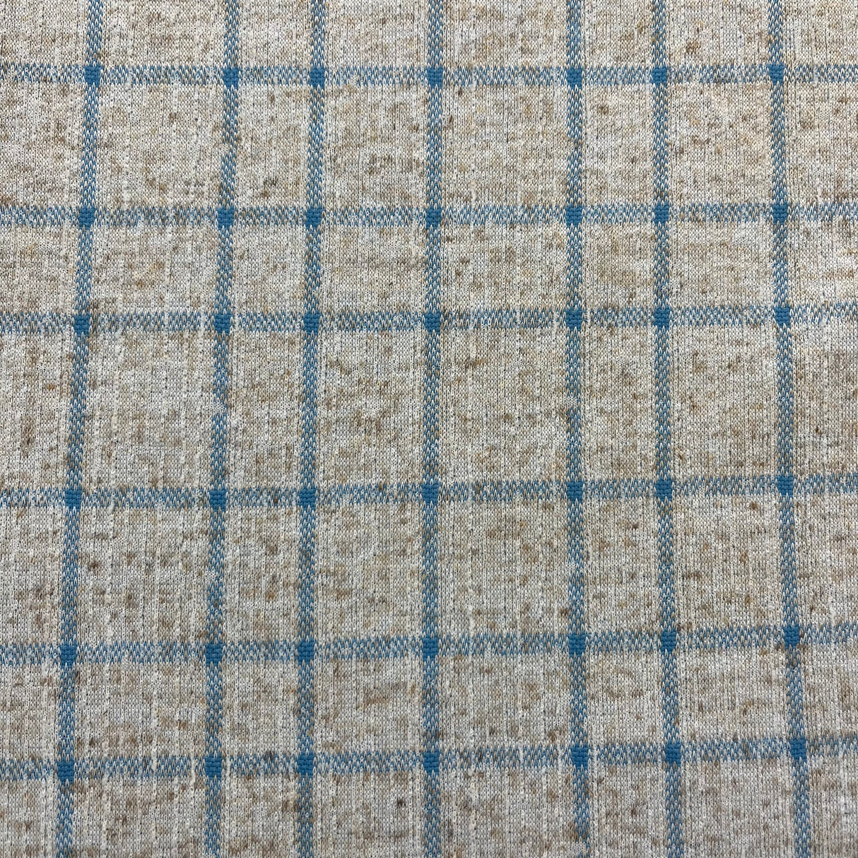 1970's Blue and Tan Plaid Double Knit Polyester Fabric