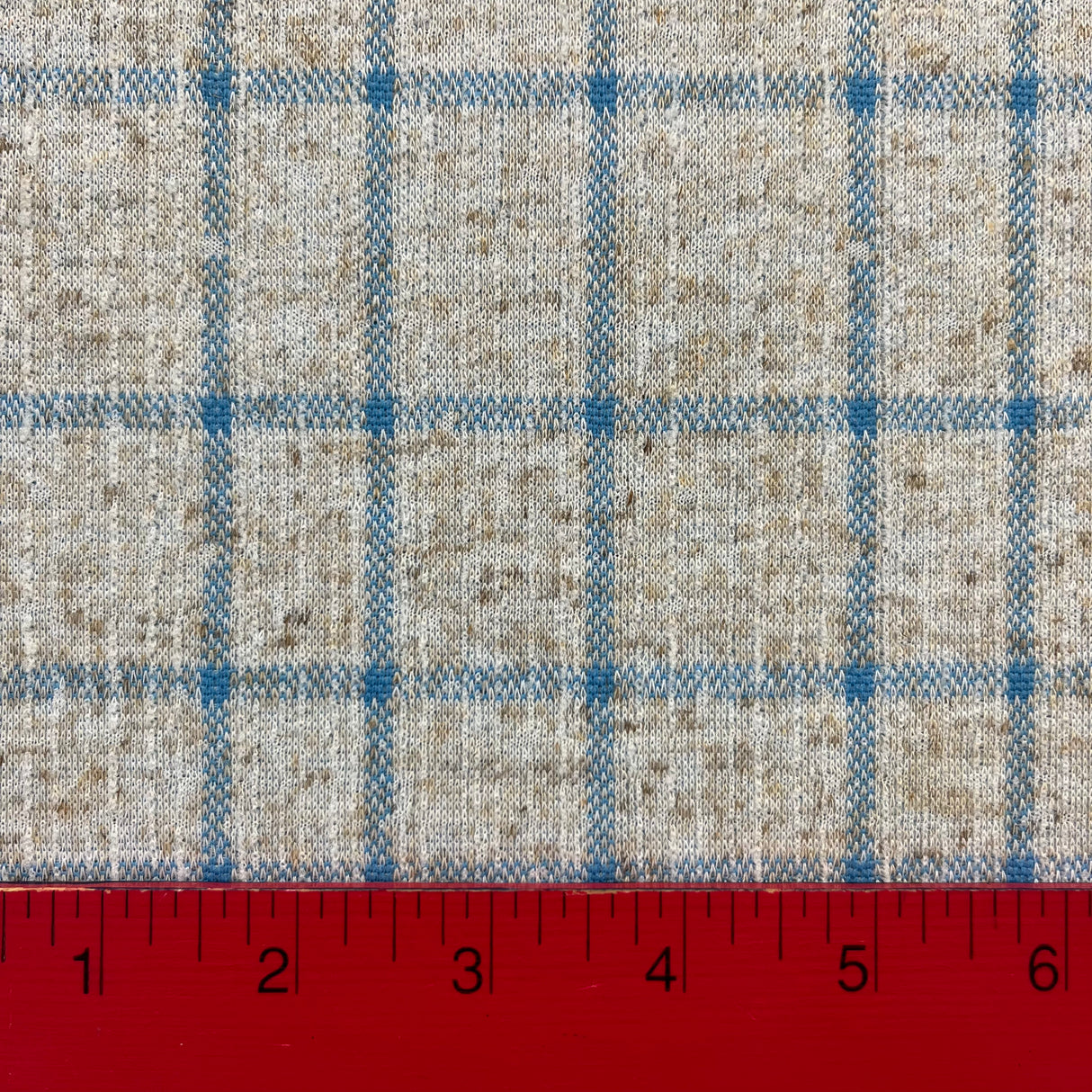 1970's Blue and Tan Plaid Double Knit Polyester Fabric