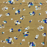 1970’s Mustard Yellow Base with Blue and White Flowers Fabric - Rayon crepe