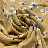 1970’s Mustard Yellow Base with Blue and White Flowers Fabric - Rayon crepe