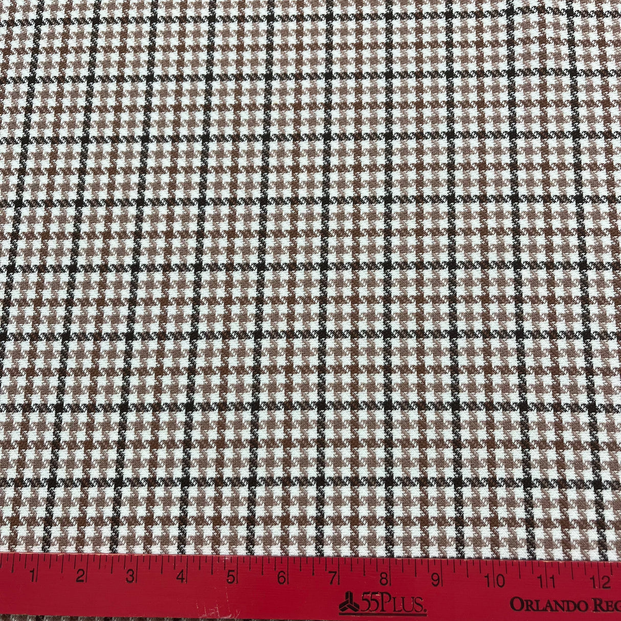 1970’s Brown and Black Houndstooth Fabric - Poly/Nylon Blend-BTY