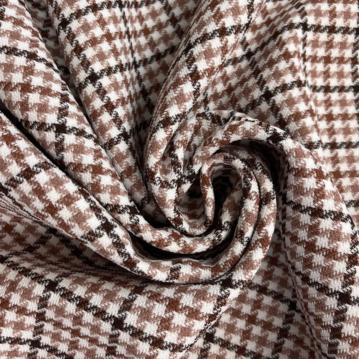 1970’s Brown and Black Houndstooth Fabric - Poly/Nylon Blend-BTY