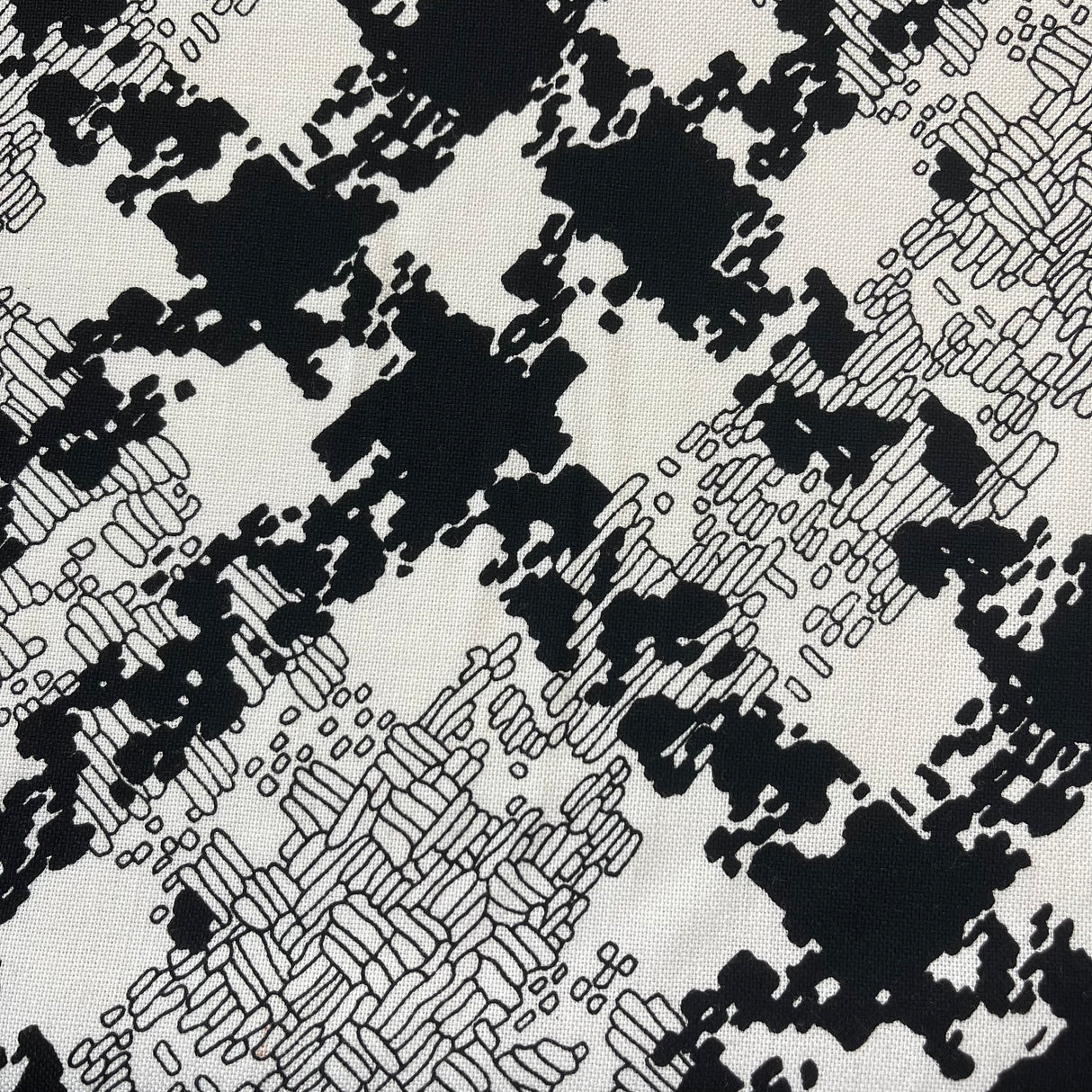 1970’s Black and White Abstract Plaid Print Fabric - Rayon - BTY