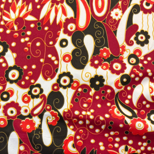 1970’s Red and Black Paisley Print “Satinessa” Fabric - BTY