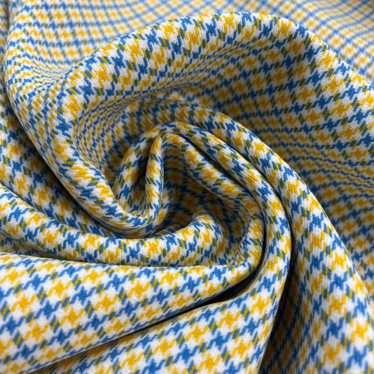 1970’s Burlington Yellow and Blue Plaid Fabric - Poly/Nylon - BTY (H11)