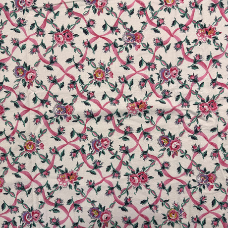 1980’s Purple and Pink on Cream Floral Trellis Cotton blend fabric (P60)