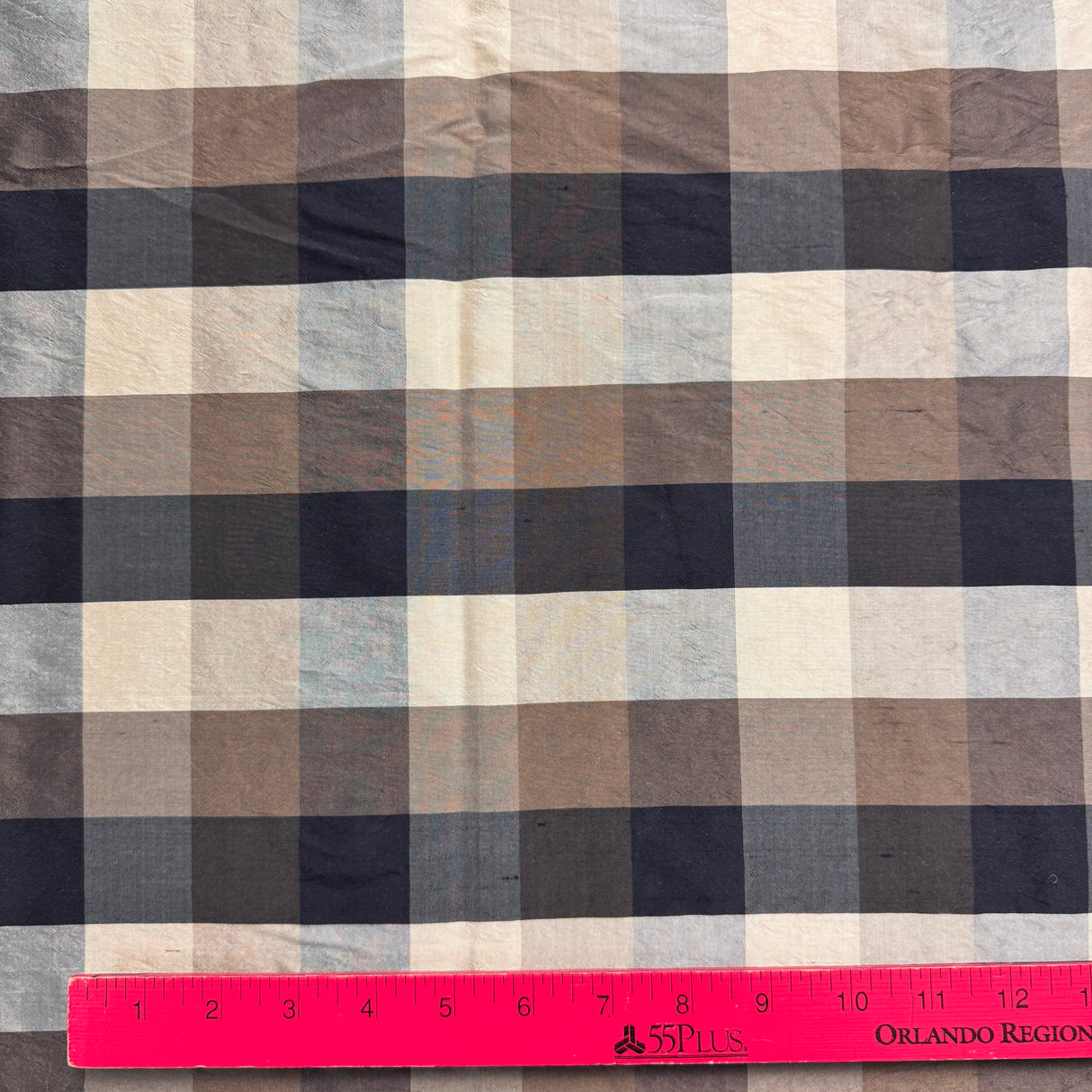 Brown, Tan and Black Plaid Silk Dupioni fabric (P58 & 59)