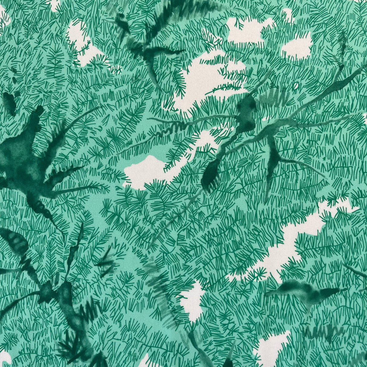 1970’s Green Abstract Forest Double Knit Polyester Fabric - BTY