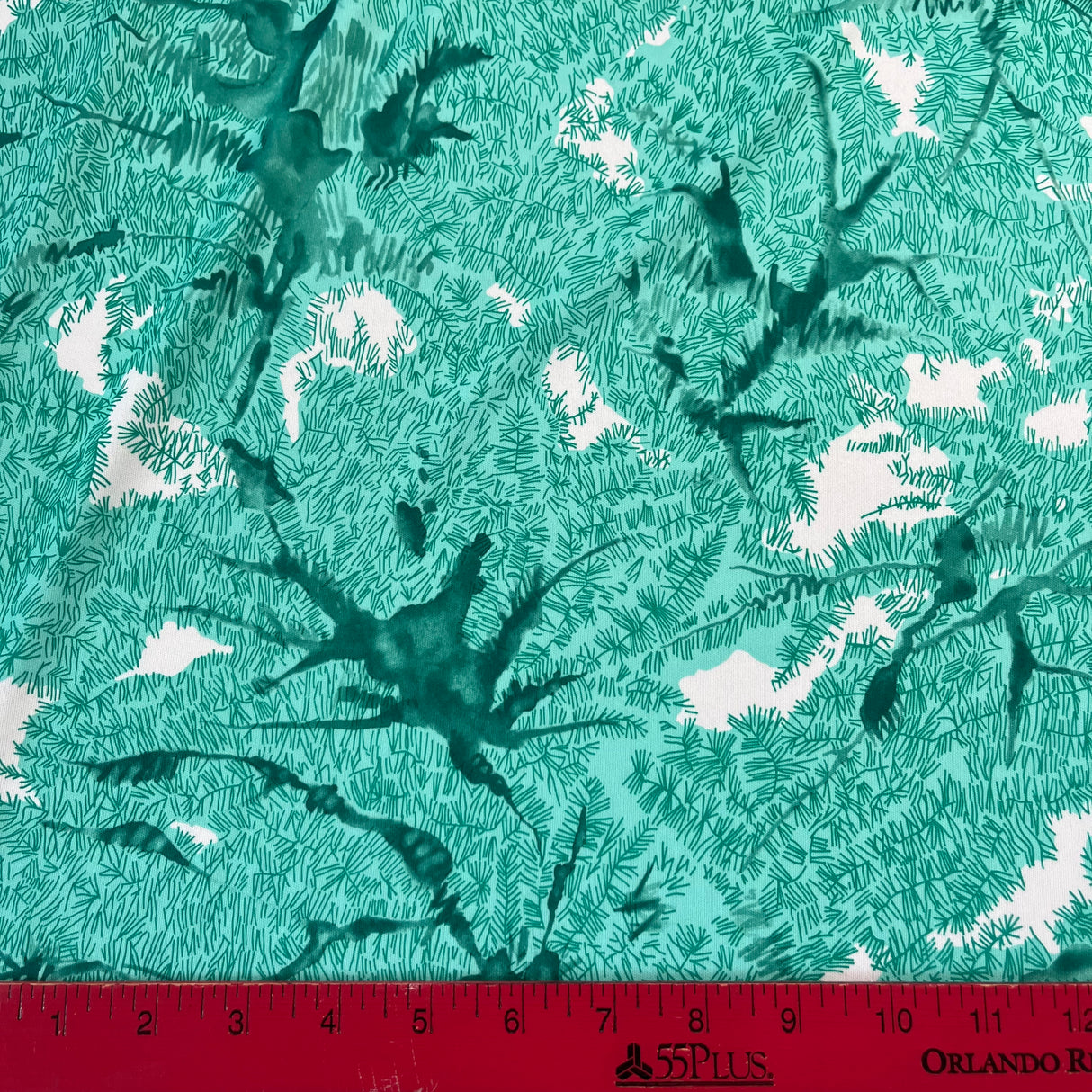 1970’s Green Abstract Forest Double Knit Polyester Fabric - BTY