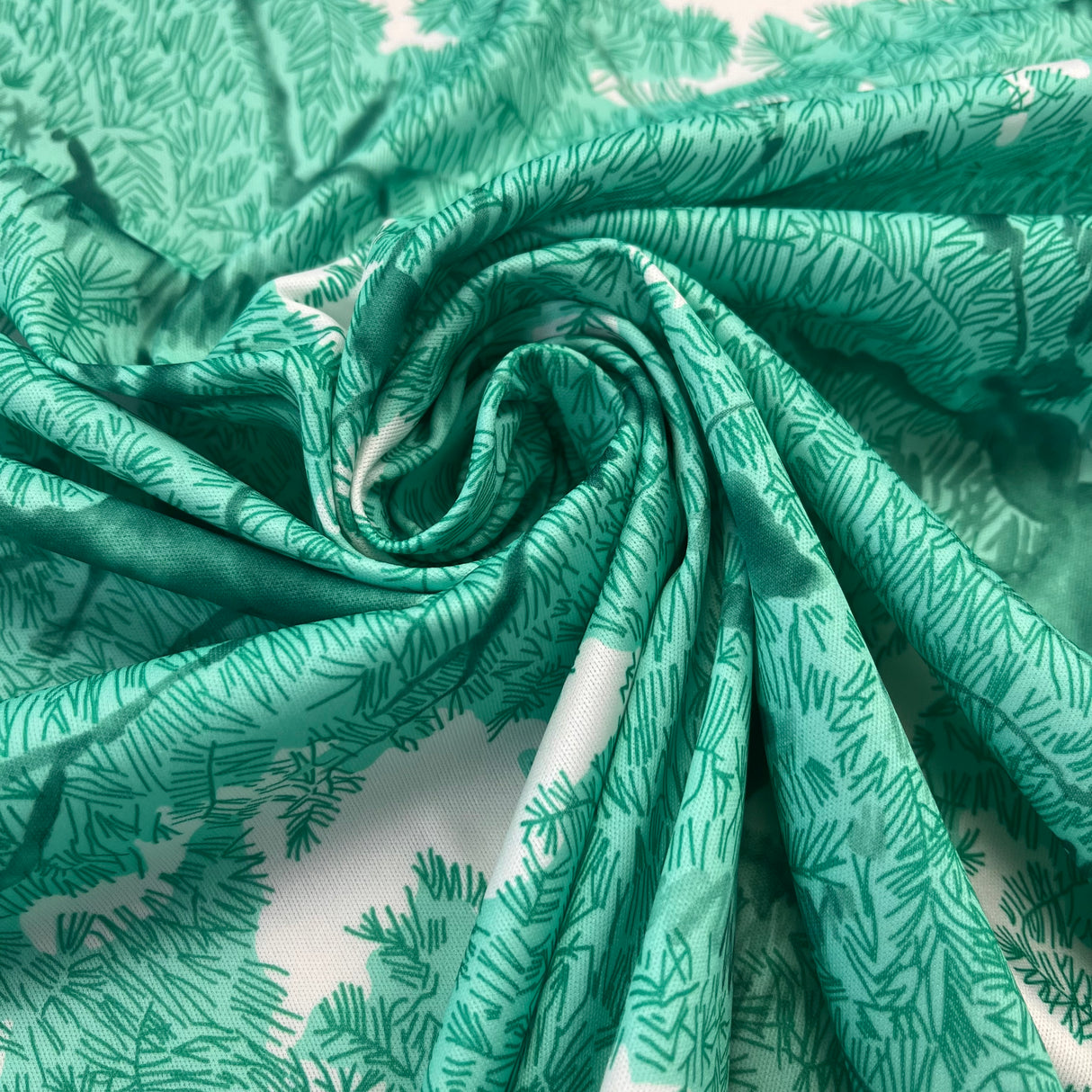 1970’s Green Abstract Forest Double Knit Polyester Fabric - BTY