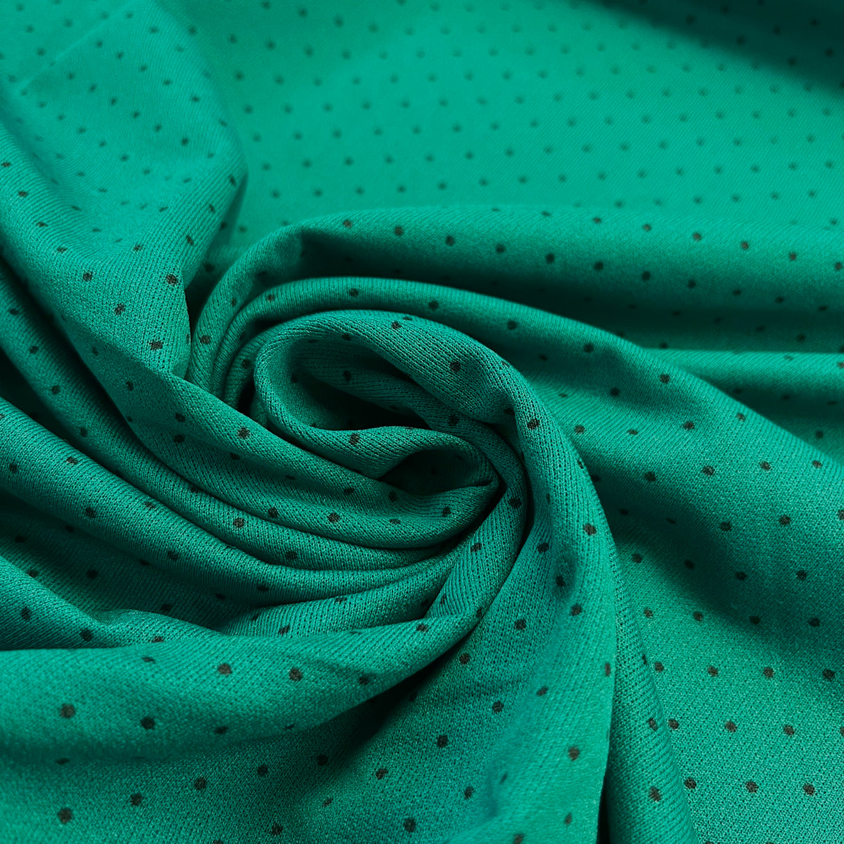 1970's Emerald Green with Black Polka Dots Fabric - SHEER - BTY