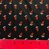 1970's Black with Red Wheat Print Fabric - Polyester - BTY (G9)