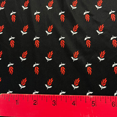 1970's Black with Red Wheat Print Fabric - Polyester - BTY (G9)