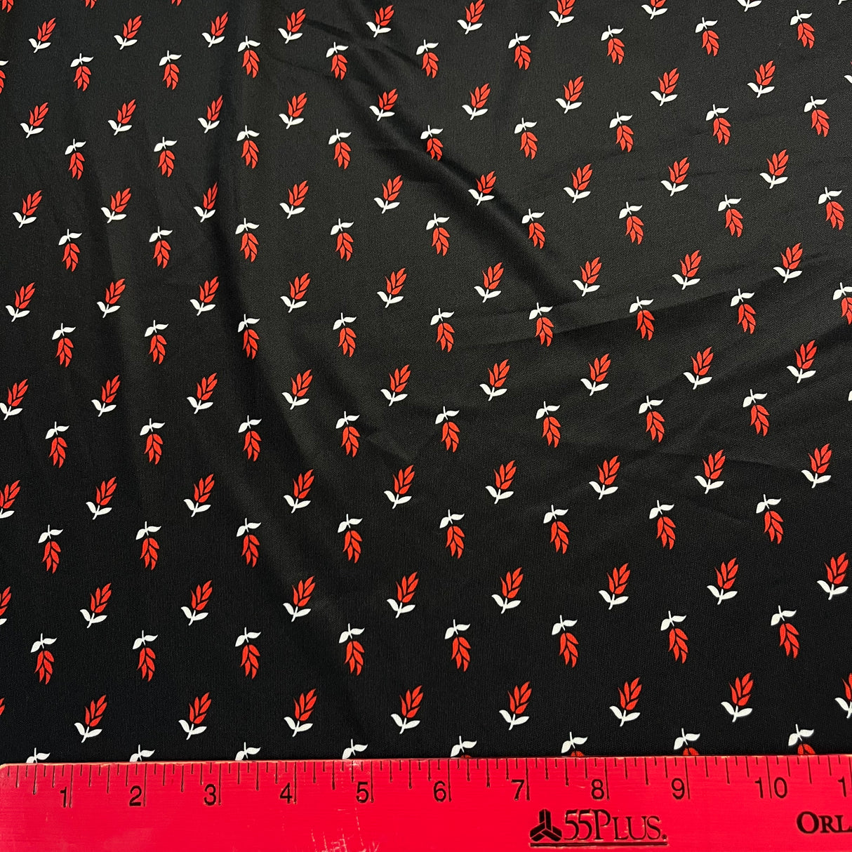 1970's Black with Red Wheat Print Fabric - Polyester - BTY (G9)