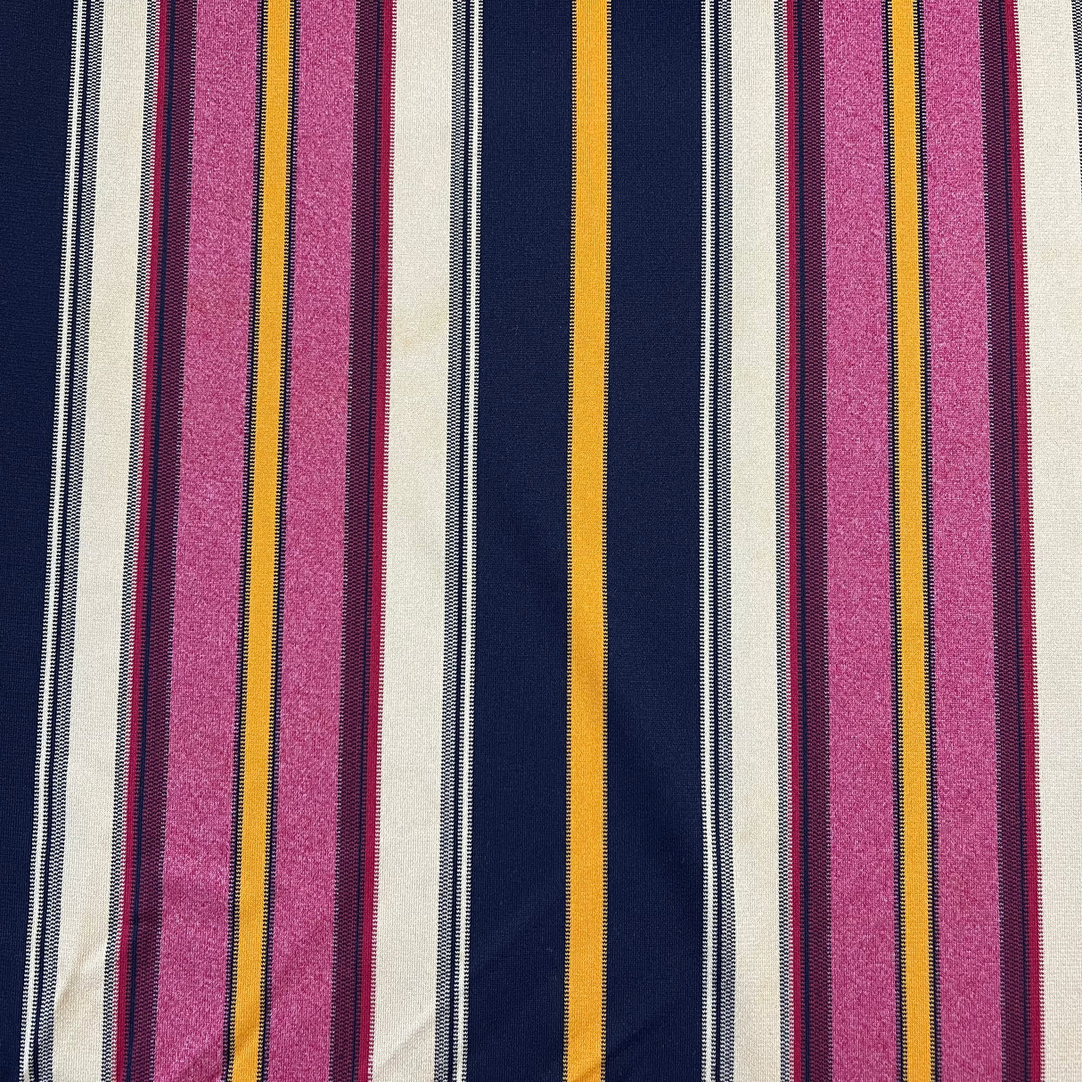 1970’s Belding Corticelli Blue, Mustard, Red, and White Large Stripe Print Fabric - Polyester