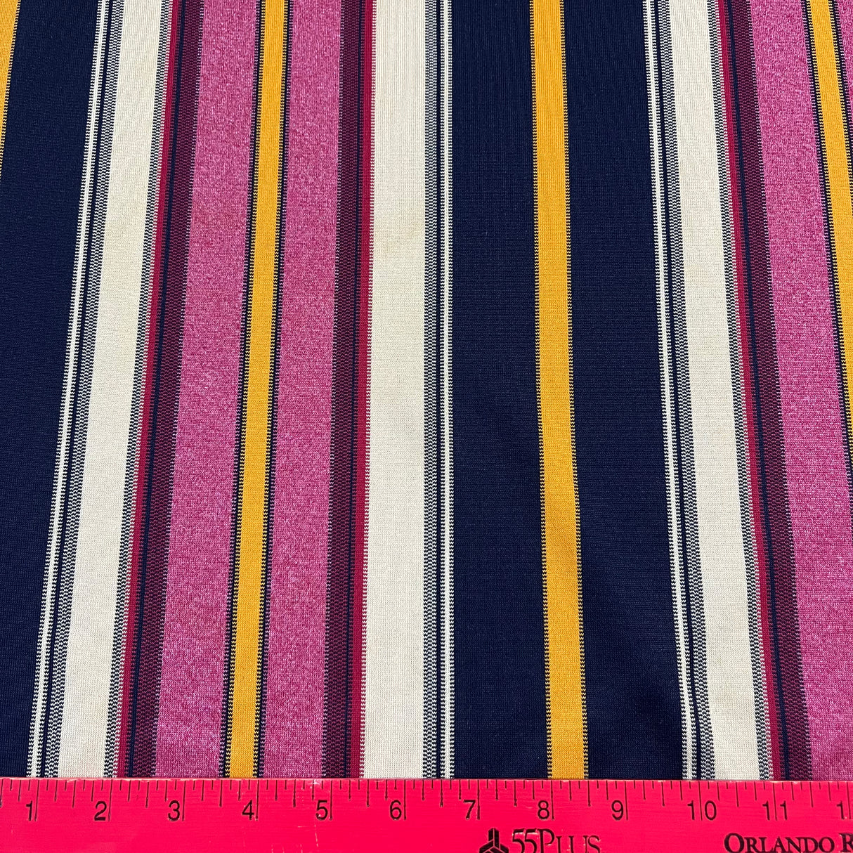 1970’s Belding Corticelli Blue, Mustard, Red, and White Large Stripe Print Fabric - Polyester (P144)