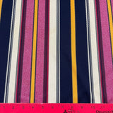 1970’s Belding Corticelli Blue, Mustard, Red, and White Large Stripe Print Fabric - Polyester